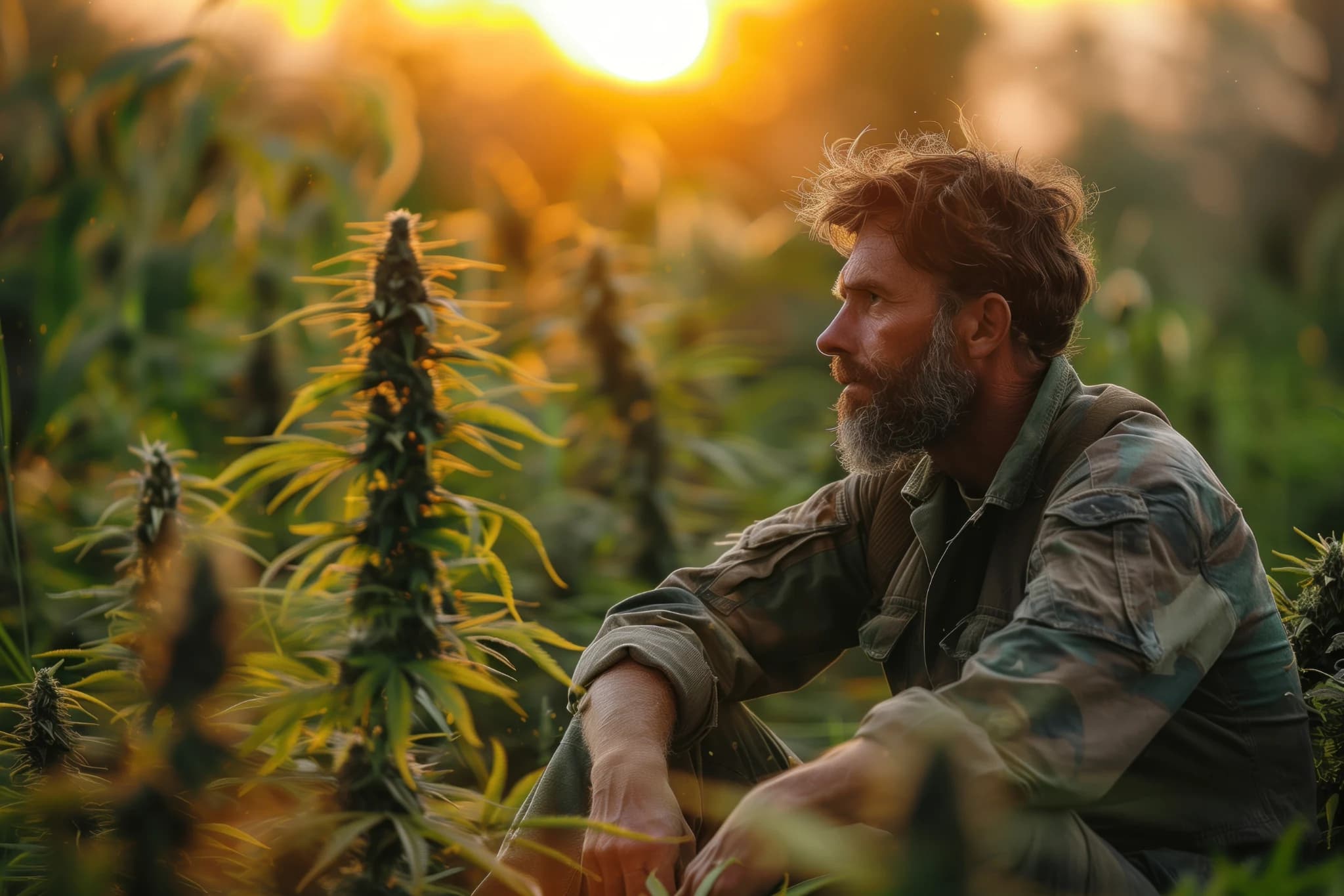 Veteran seated in a sunlit garden
